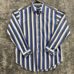 Neiman Marcus Shirt Men's XL Blue White Striped Long Sleeve Button Up Dress